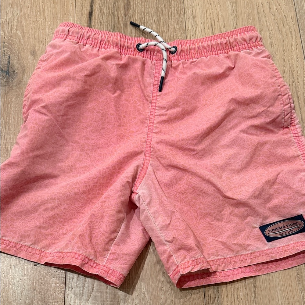 Vineyard Vines Coral Pink Kids Swim Trunks with Contrast Drawstring